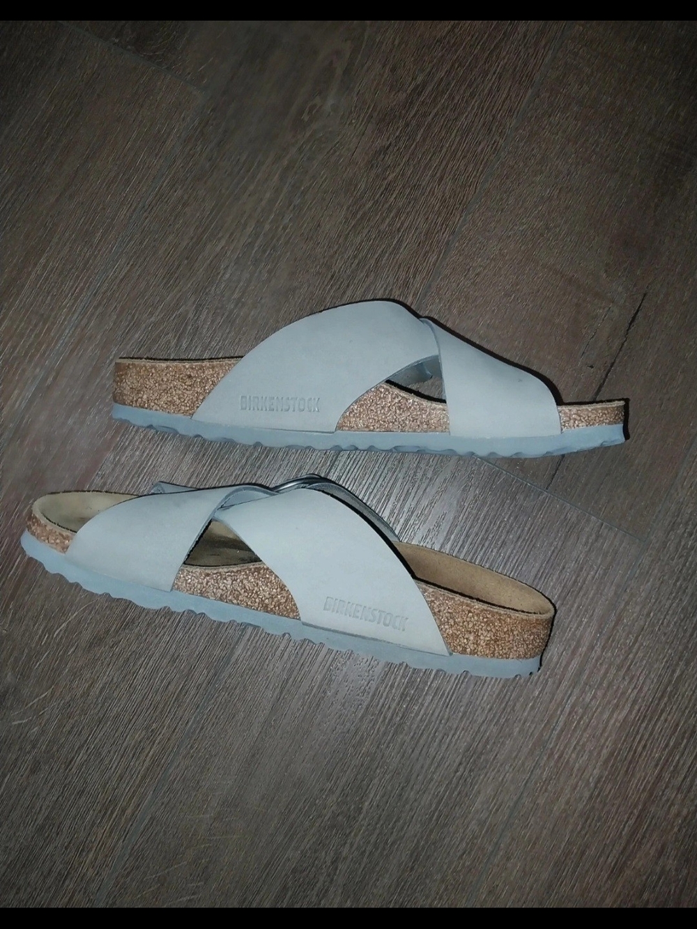 Birkenstock Women’s Pale Blue Crisscross Slide Sandals